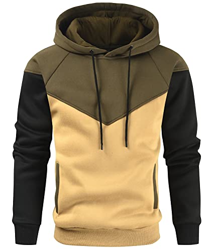 Niceif Men Casual Solid Shirt Hoodies Fleece Pullover Hooded Sweatshirt Outwear With Pockets, Army Green Khaki M #TOP10