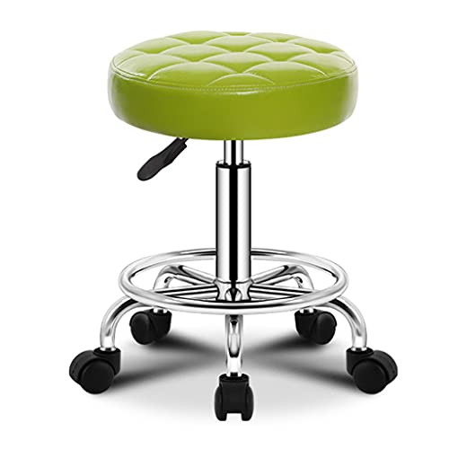 QXGJTLI Taburete Giratorio con Ruedas y reposapiés, de Piel sintética, Altura Ajustable, Taburete de Oficina, Taburete de Bar, Esteticista, salón, SPA, peluquería, tocador, Color Negro