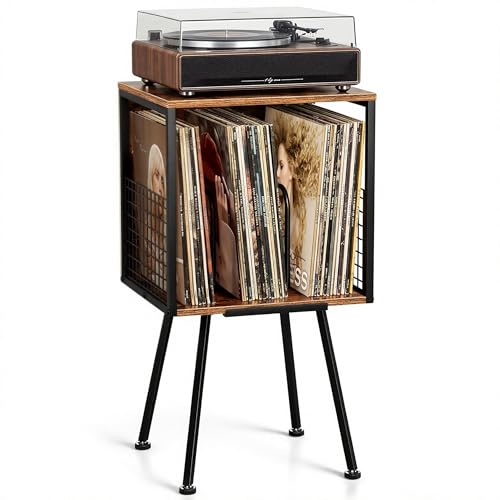 Faesun Record Player Stand with Storage Holds 100+ Vinyl Records Industrial Turntable Stand with Storage Shelf LP Album Organizer Cabinet for Small Spaces Rustic End Table
