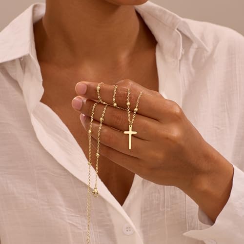 Cross Necklace for Women, Dainty 14K Gold Plated Cross Pendant Simple Long Necklaces for Women, Christian Faith Necklace Trendy Gold Jewelry Gifts for Easter4