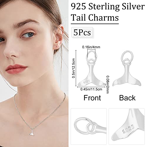 Beebeecraft 5Pcs Whale Tail Charms 925 Sterling Silver Ocean Fish Sea Life Charms Pendant With Jump Ring For Diy Jewelry Making Necklace Bracelet Earrings #TOP1