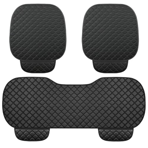 Funda de Asiento para Coche Universal Premium   Juego de 3 Piezas   Cojines para Asientos Delanteros y Trasero   Tela Transpirable, Impermeable y Antideslizante   Revestimiento Antiarañazos   Negro