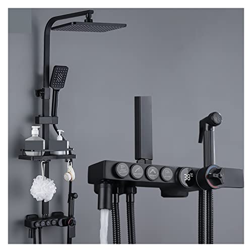 Système de douche affichage LED et cascade de baignoire noire haute pression