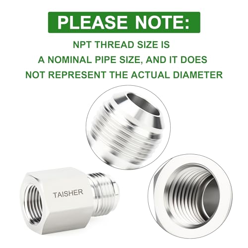 Image of TAISHER 2PCS Forging of 304 Stainless Steel Tube Flare Fittings, 3 /8 inch Male Flare x 1 /4 inch NPT Female, Half Union