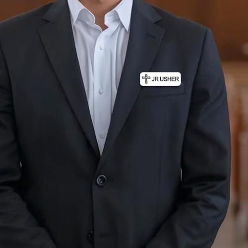 Jr Usher 1 x 3 Name Tag/Badge, Blue, Cross Design (3 Pack)