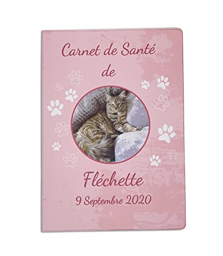 Nemau - Protège Carnet de Santé Animaux Personnalisé - Photo et Texte Personnalisables - Gomme Expansée - Fabriqué en France - Étui de Protection Chiens & Chats - Modèle Empreinte Rose