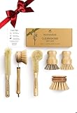 KitchenKind Clean & Kind Gift Set – Premium 6-Piece Eco-Friendly Bamboo Kitchen Brush Set with Natural Bristles & Wooden Handles