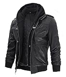 Decrum Men's Black Genuine Lambskin Leather Biker Jacket With Hood | [1100164] Black Edinburgh, L