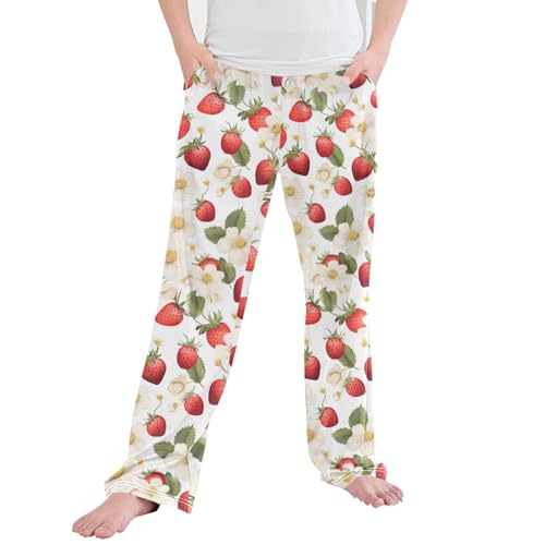 Strawberry Fruit Long Pajama Pants Elastic Waist PJ Bottoms with Pockets S A110730