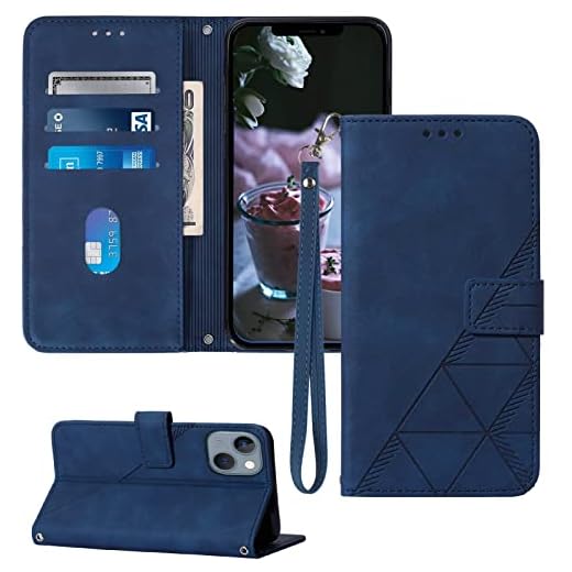 Moment Dextrad for iPhone 13/14 Wallet Case, Card Holder Slots, Wrist Strap, TPU Interior Protective, Stand PU Leather Folio Flip Cases Cover, 13/14 Phone 6.1 inch (Blue)