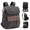 Cwatcun Canvas Camera Backpack, DSLR SLR Camera Bags for Photographers with Waterproof Rain Cover, Camera Case with Laptop Compartment & Tripod Holder for Canon Nikon Sony Fuji Camera & Lenses
