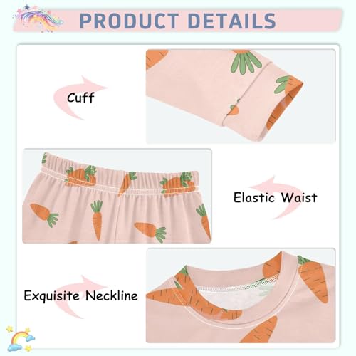 Pajama Sets Long Sleeve Carrot Pattern on Pink Soft Comfy Sleepwear 2 Piece PJS 3-8T4