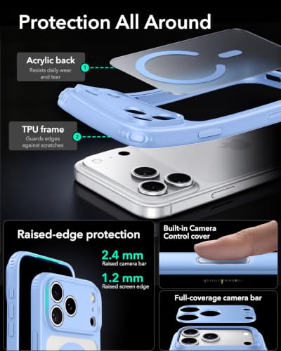 Image of ESR for iPhone 17 Pro Case, Camera Control Cover, Compatible with MagSafe Accessories, TPU, Military-Grade Drop Protection, Shock-Absorbing Air Guard Corners, Hybrid Series, Light Blue