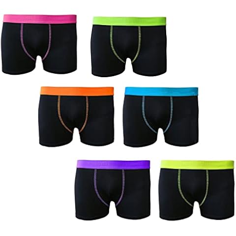 6 /12 Pairs Boys Boxer Shorts Cotton Rich Designer Trunk Boxers Underwear 5-13 (11/12 YRS, 6 Pack Black With Neon Band Trunk/Boxer) Cover