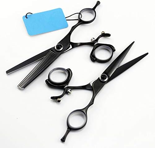 Hair Cutting Scissors, 6 Inch Upscale Professional 440c Black Fly Rotate Barber Thinning Shears Hairdressing(Set)