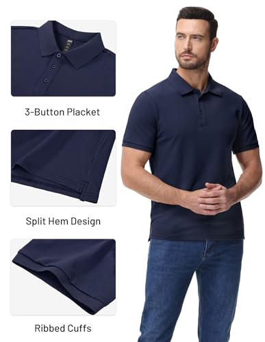 Image of MIER Men's Cotton Pique Polo Shirts, Short Sleeve Golf Work Casual Tops