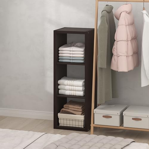Image of Furinno Cubic Extra Thick 3-Cube Closet Organizers and Storage, Dark Oak | 14.6 x 16 x 44 in, Open Shelf Closet Storage, Closet Organizer, for Wardrobe, Bedroom, Living Room