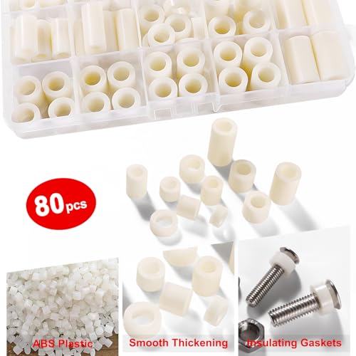 YIXISI 80 PCS ABS Round Spacer Assortment Kit, for M6 / M8 Screws, Non Threaded Column Standoff Support Spacer, OD 11/14 mm, White - Image 3