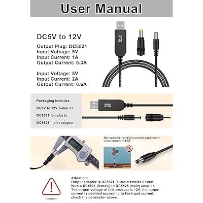 iGreely USB Voltage Step Up Converter - DC 5V to 12V, 3ft Cable with DC Jack 5.5 x 2.5mm or 5.5 x 2.1mm