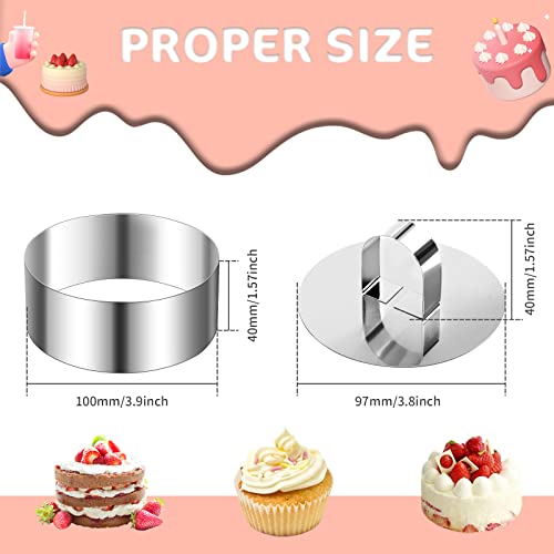 image for ATPWONZ Set of 4 - Round Stainless Steel Small Cake Rings, Mousse and 
