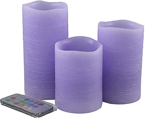 Adoria Purple Flameless Candles Set 3- Real Wax Pillar Candles