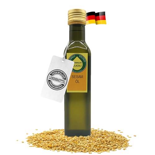 Odenwälder Lebensmittel Premium Sesam-Öl, Kaltgepresstes Sesamöl, einzigartiger Geschmack, Ideal zum Anbraten & für Dressings - Made in Germany – 250ml