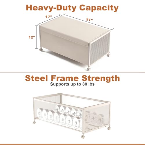 Image of 2 Pack Under the Bed Storage Containers,12 inch Height Under Bed Shoe Storage,31inch Long Underbed Storage with Wheels,Large Rolling under bed Clothes Storage Drawers with Lid for Dorm Tall,Ivory
