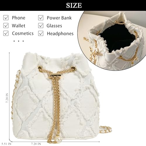 Image of Denim Bucket Bag Quilted Drawstring Jean Purses for Women Denim Clutch Hobo Bags Crossbody Handbag