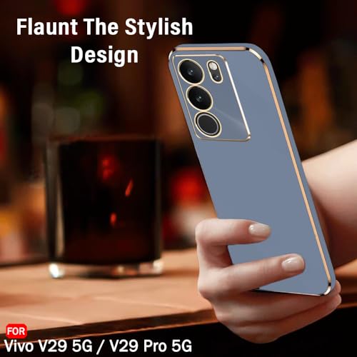 Image of TheGiftKart TPU Luxurious Chrome-Plated Back Cover Case Compatible with Vivo V29 / V29 Pro 5G|Raised Lips for Camera and Screen Protection|Shockproof Design|Stylish Cover for Vivo V29 (Greyish Blue)