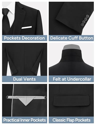 Men's Slim Fit 5-Piece Suit Set with Stretch - Jacket, Vest, Pants, Bow Tie & Necktie (2-Button Design)4