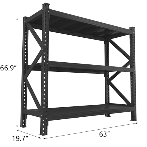 Image of Heavy Duty Metal Garage Shelving Unit,Adjustable Storage Shelves, Steel Shelving, 4500 lbs Capacity, Industrial Shelves for Heavy Tools and Equipment, 63 inch Wx 19.7 inch D x 66.9 inch H