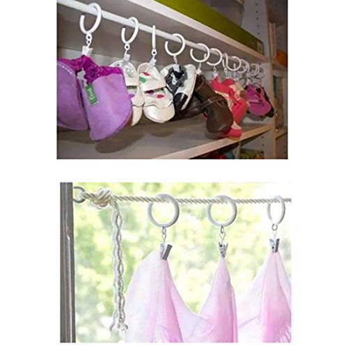 KAIY Set of 14 White Iron Metal Rings with Clips, Clip Rings Hooks for Drapes with Rings, Drapery Rings for Baby Clothes Baby Pants Hangers, 1.25 Inch Interior Diameter (White)