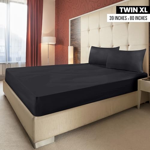 Image of Utopia Bedding Twin XL Fitted Sheets - Bulk Pack of 2 Bottom Sheets - Soft Brushed Microfiber - Deep Pockets - Shrinkage & Fade Resistant - Easy Care (Twin XL, Black)