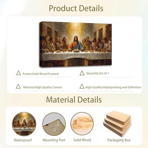 SIXWOOD Jesus The Last Supper Framed Canvas Wall Art, Dining Room, 16x12 in by SIXWOOD - Used condition - Image 4