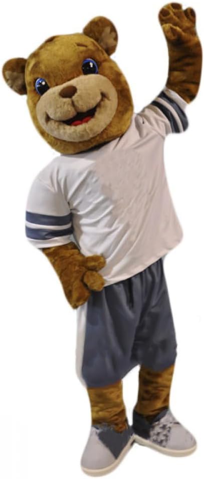 School College Bear Mascot Costume for Adults in White & Grey Suits Men & Women with Built-in Fan Inside the Head