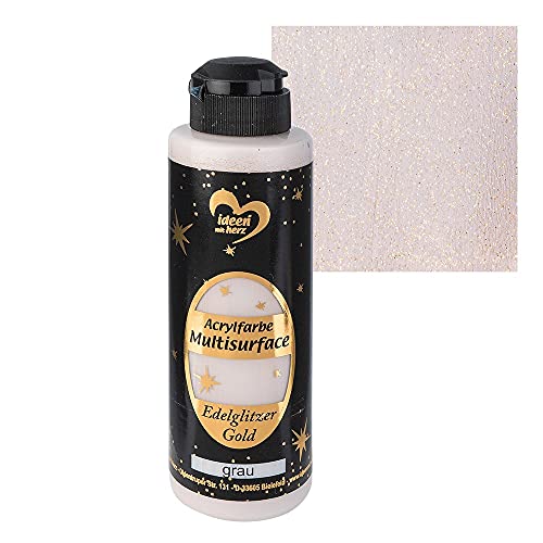 Ideen mit Herz Acrylfarbe Multisurface Edelglitzer | Universalfarbe auf Wasserbasis | mit edel schimmerndem Goldglitzer | 180 ml (grau)