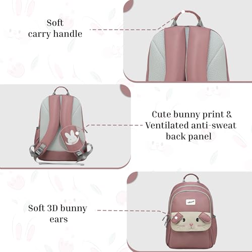 Image of F Gear Bunny Berry Sorbet 22L School Backpack|Premium & Soft Touch|Unisex Kids School Bag with Two Spacious Compartments and Front Pocket, with Bottle Holder|Ideal for School, Daily Use & Travel