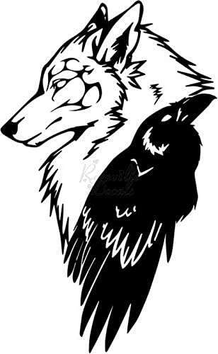 Tribal Wolf Raven Native American Vinyl Decal Sticker for Home Office Decor Vehicle Window Sign Size- [8 inch] / [20 cm] Tall and Color- Matte Black