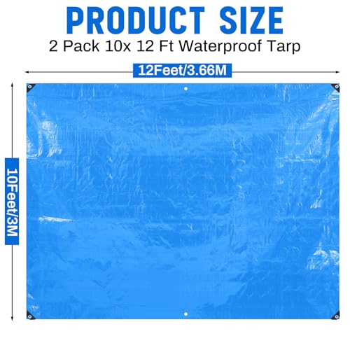 Image of 2 Pack 10 x 12 ft 5.5 Mil Large Tarps Heavy Duty Waterproof Tarp Multi Purpose Tent Cover for Home Boats Cars Camping Patio Furniture Roof Emergency Rain Protective Cover, Blue