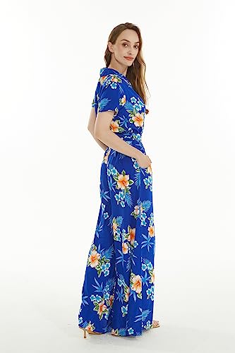 Image of Matchable Family Hawaiian Luau Men Women Girl Boy Clothes in Hibiscus Blue