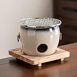 Kleiner Holzkohleofen aus Ton, tragbarer Keramikofen, Heizung für Zuhause, mit Metallschale und Holzmatte, Camping-Grillwerkzeug, Dose B (schwarz)