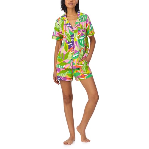 Trina Turk Womens Short Sleeve Notch Collar & Shorts Sleepwear Pajama Set, Organic Cotton