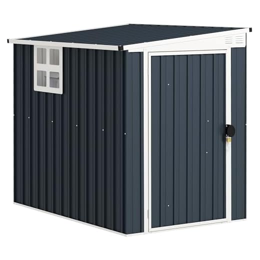 Outsunny Casetta da Giardino 2.6m² in Acciaio Zincato con 2 Prese d'Aria e Finestra Trasparenti, Capanno Porta Attrezzi con Tetto Inclinato, Porta Bloccabile, Impermeabile e Anti UV, Grigio Scuro