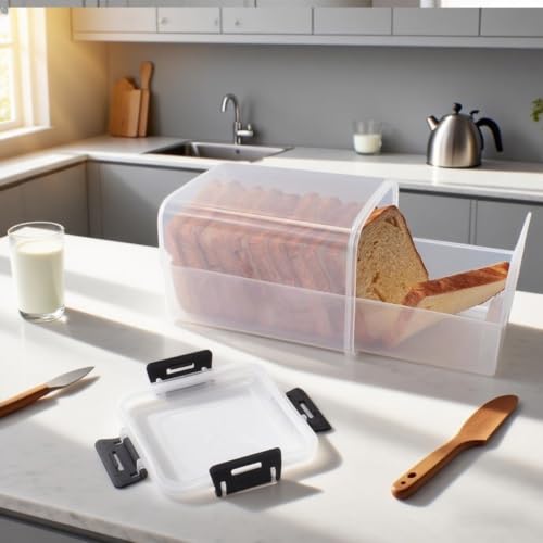 Contenedor de pan plástico negro hermético de 34cm con cajón 4