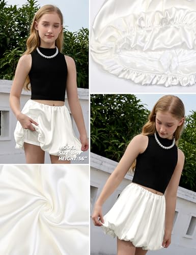 Image of Perfashion Girls Bubble Skirt Metallic Puff Balloon Cute Mini Skorts Dance Outfits with Shorts 4-13Y
