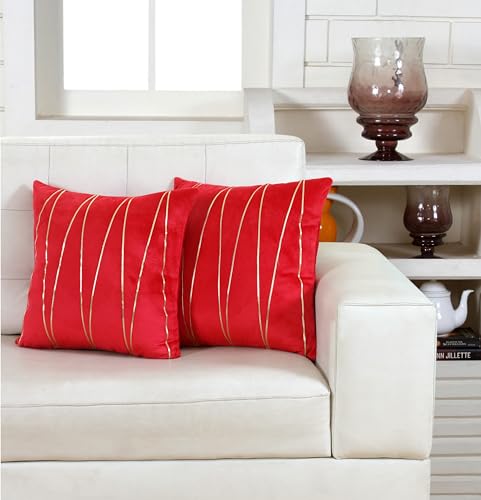 Image of Amazon Brand - Umi Gold Leather Striped Pack of 2 Throw Pillow Covers Velvet Decorative Cushion Covers Cases for Sofa Bedroom Livingroom Car 20 x 20 in Red Color