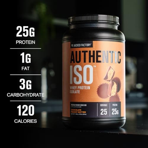 Image of Jacked Factory Authentic ISO Whey Protein Isolate Powder - Low Carb, Non-GMO Muscle Building Protein w /No Fillers, Post Workout Recovery - 25 Servings, Chocolate Peanut Butter