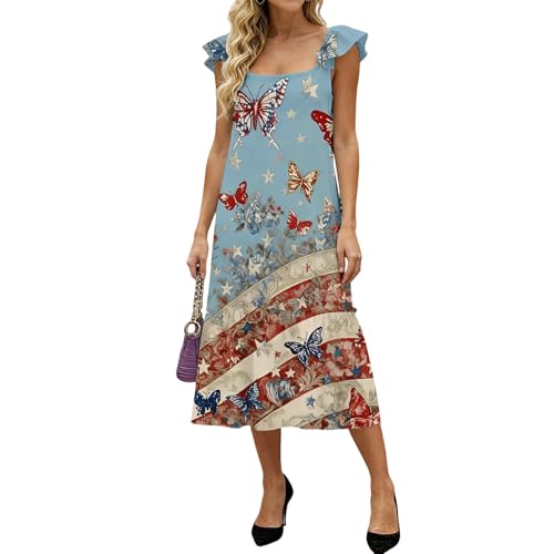 Vestido de mujer casual con vuelo manga volante y diseño mariposas fresco