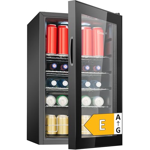 Bomann® Kühlschrank mit Glastür – Flaschenkühlschrank 63 L | Platz für bis zu 89 Dosen (0,33 l) | Getränkekühlschrank für Bier, Party & Büro | 74 cm | LED-Beleuchtung | leise | 4 Ablagen | KSG 7515