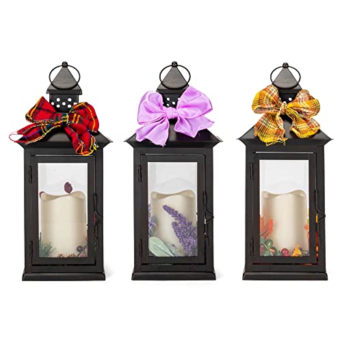 Image of Mark Feldstein & Associates All Season Interchangeable Wreaths Black 13.5 inch Iron Holiday Candle Lantern